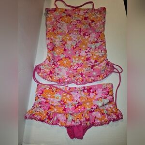 Women’s Pink Floral Two-Piece Tankini Swim Set And Cover Up